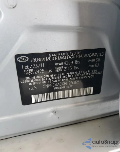 2011 Hyundai Sonata Se from USA, damaged, VIN 5NPEC4ACXBH253653